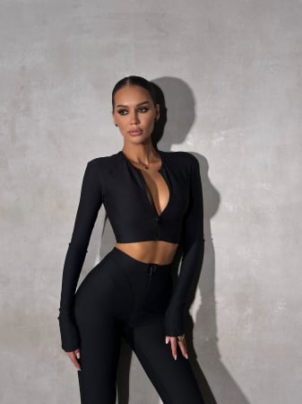 COMPLEURI - Compleu Top cu fermoar si Colanti cu etrieri, negri