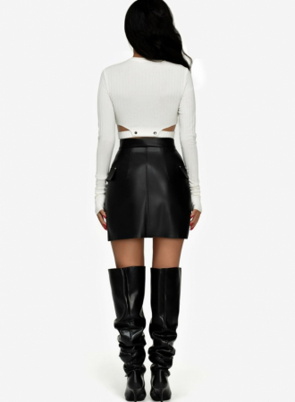 Fusta mini cu aplice buzunar decorativ, neagra [1]