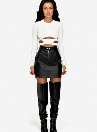 FUSTE - Fusta mini cu aplice buzunar decorativ, neagra