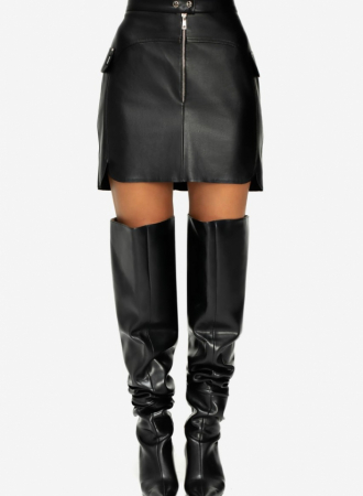 Fusta mini cu aplice buzunar decorativ, neagra [2]