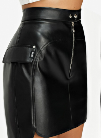 Fusta mini cu aplice buzunar decorativ, neagra [5]