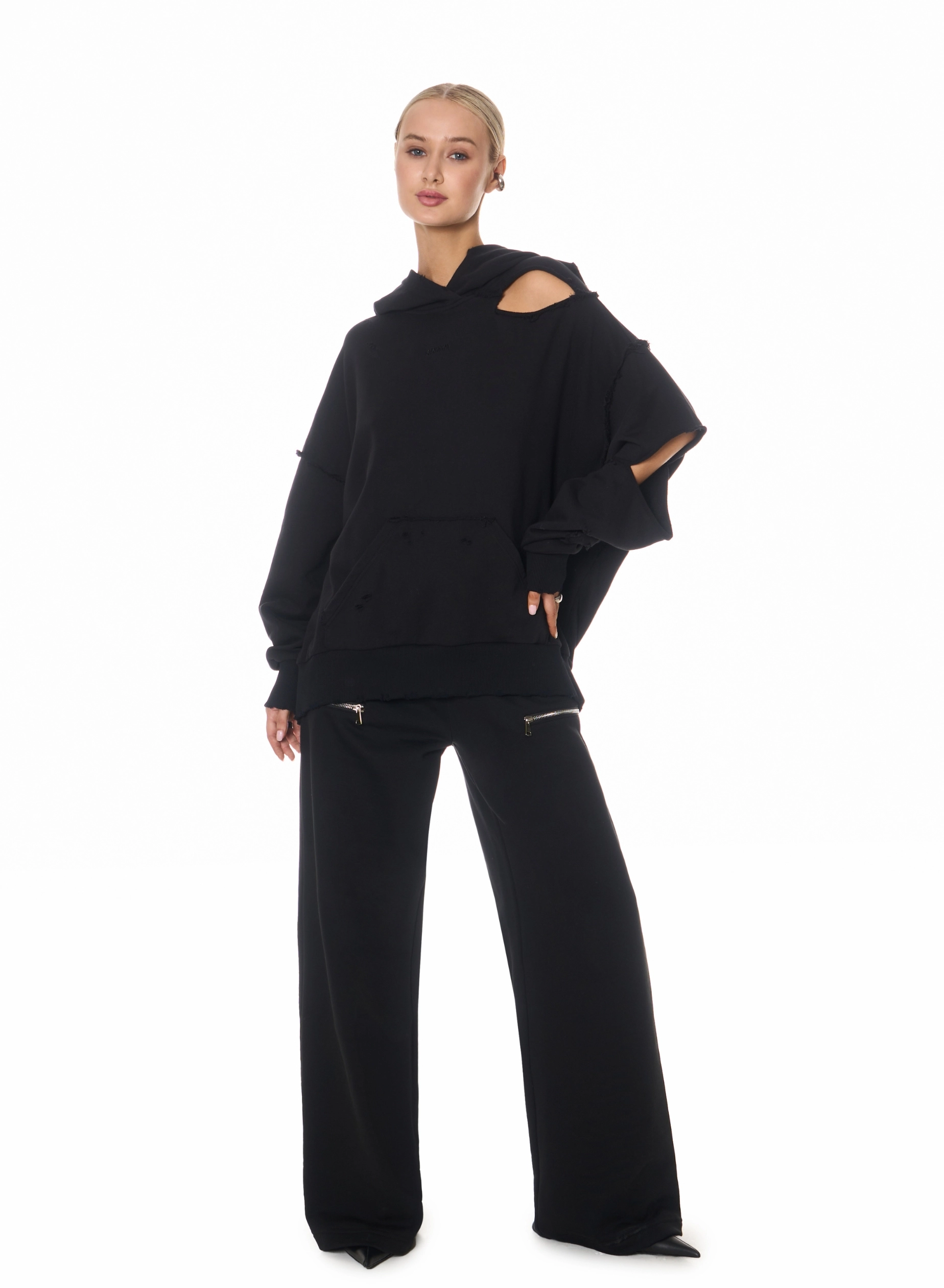 Hanorac cu efect rupt, cu buzunar plastit frontal [3]