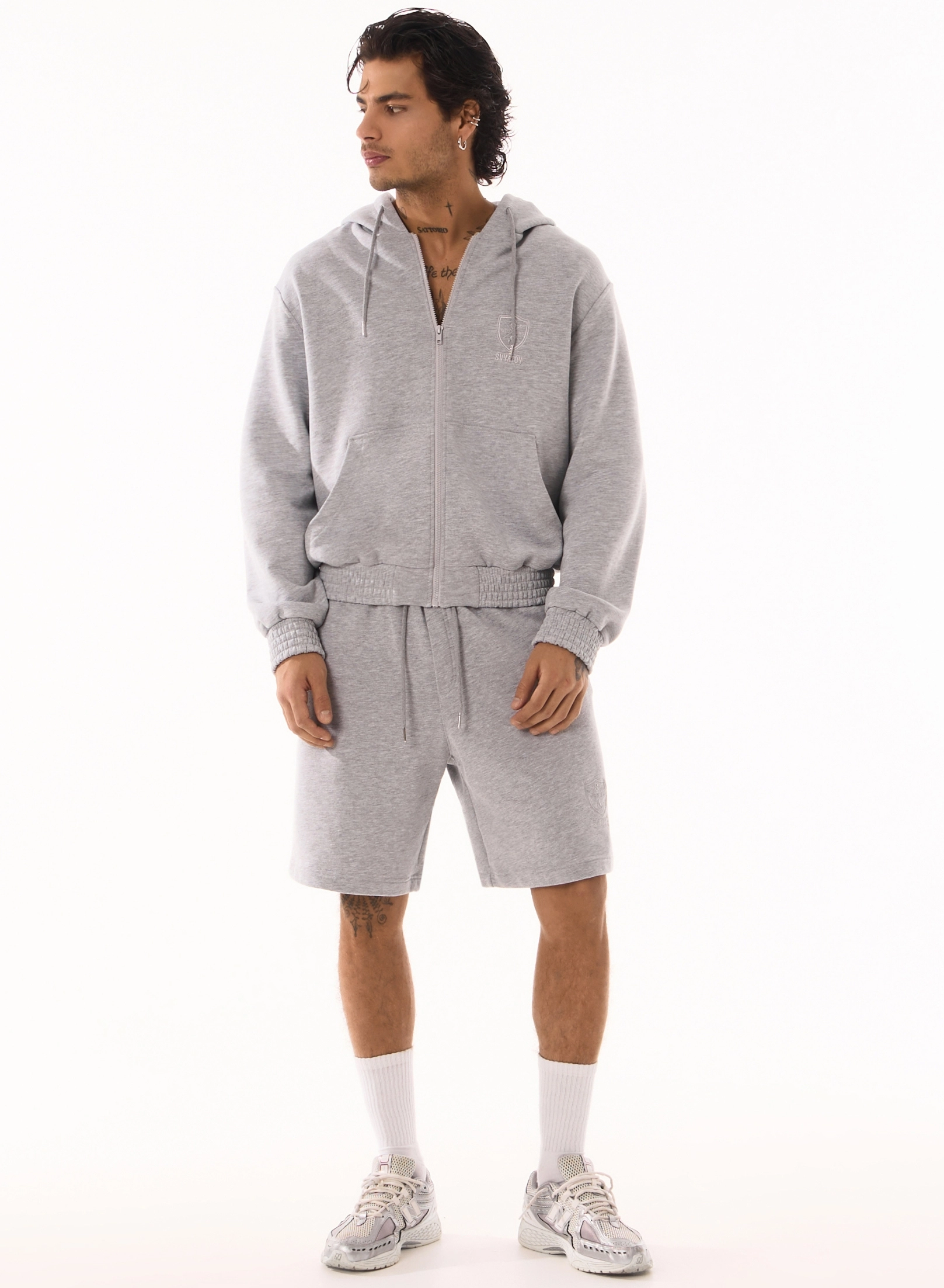 Hanorace - Hanorac cu fermoar SVYATOY, gri melange