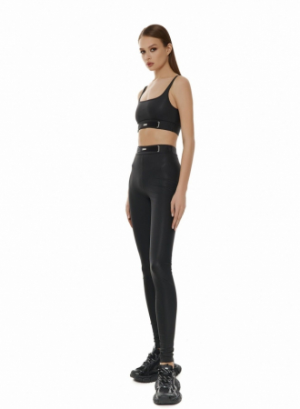 LEGGINS cu element decorativ LOGO, negru [1]