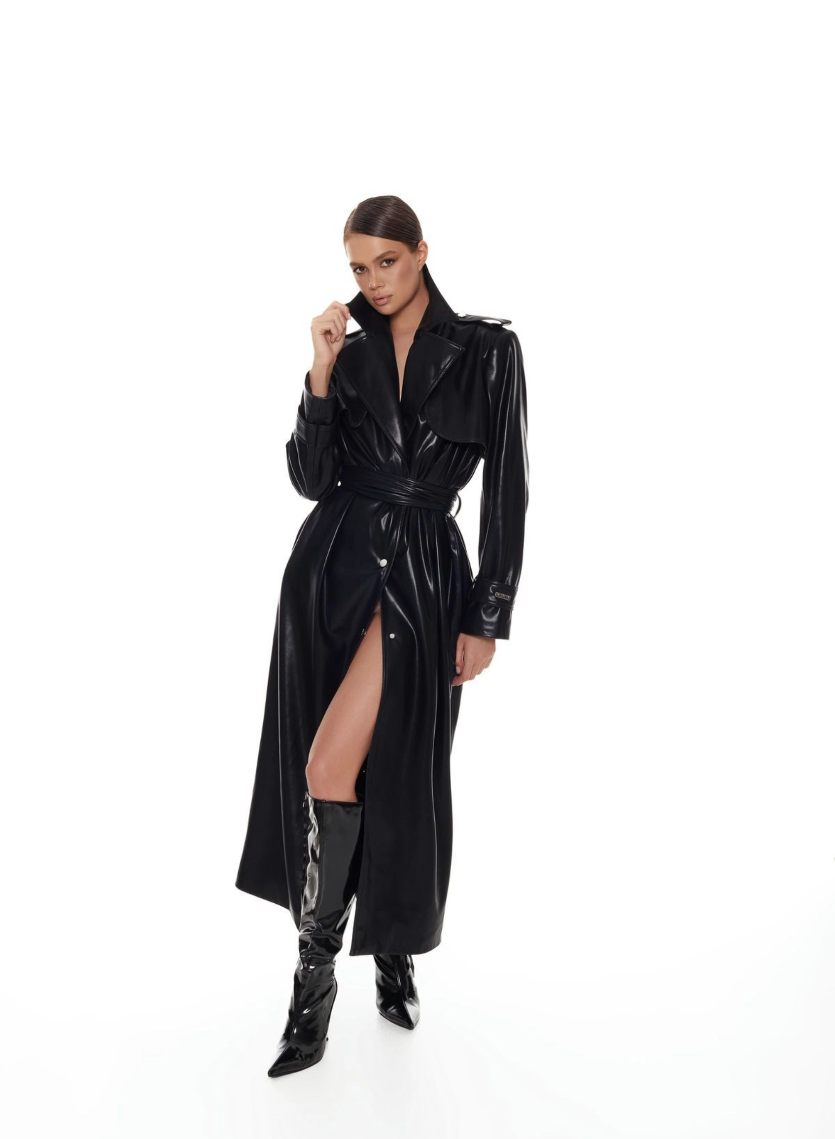 JACHETE -  Palton din piele ecologica, negru