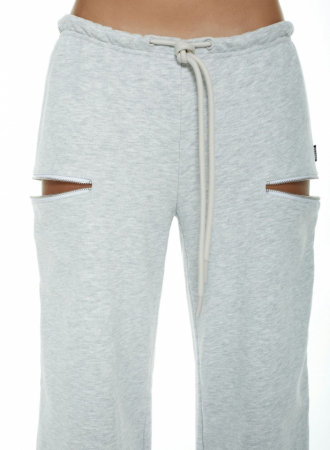 Pantaloni cu fermoare accentuate, gri melange [4]