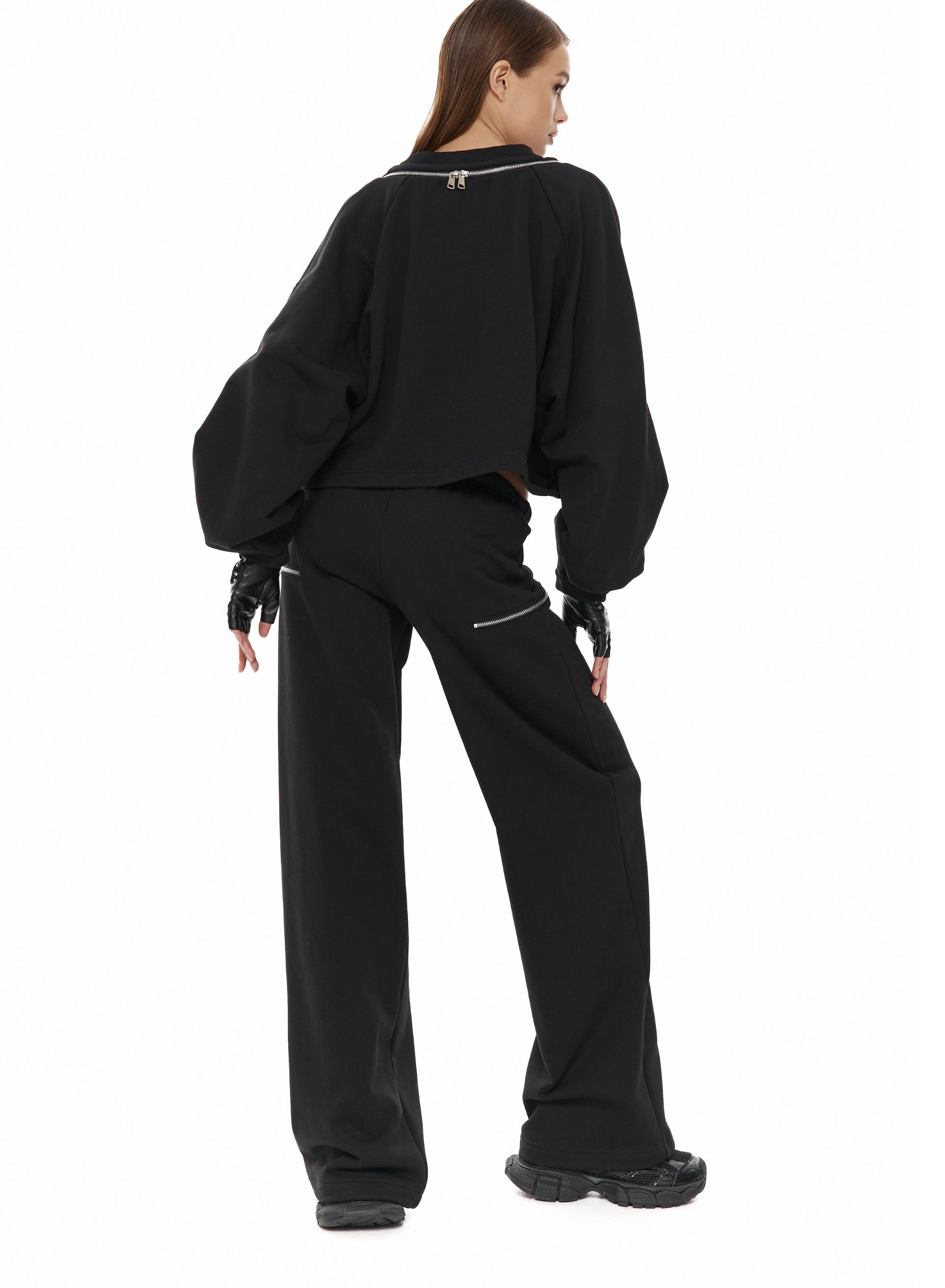 Pantaloni cu fermoare accentuate, negru [1]