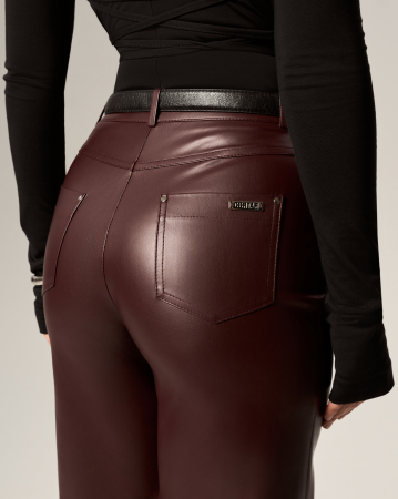 Pantaloni din piele ecologică SVYATAYA, bordo [1]