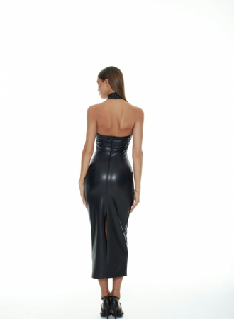 Rochie din piele ecologica cu nod, neagră [6]