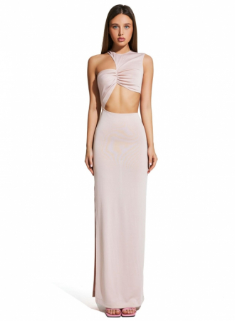 ROCHII - Rochie lungă asimetrică, roz-pudrat