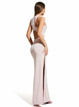 Rochie lungă asimetrică, roz-pudrat [1]