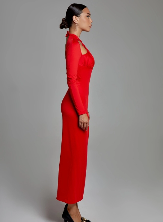 Rochie lungă cu nod de accent, roșie [3]