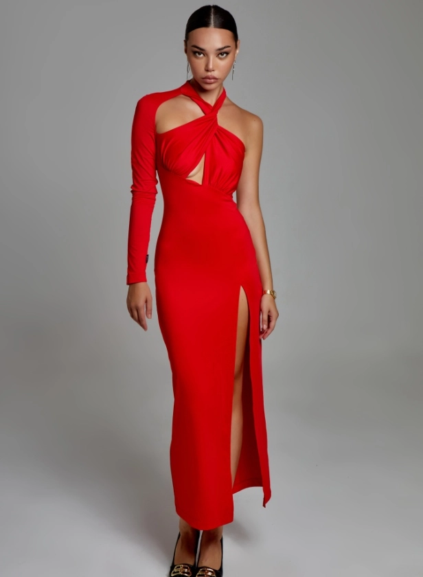 ROCHII - Rochie lungă cu nod de accent, roșie