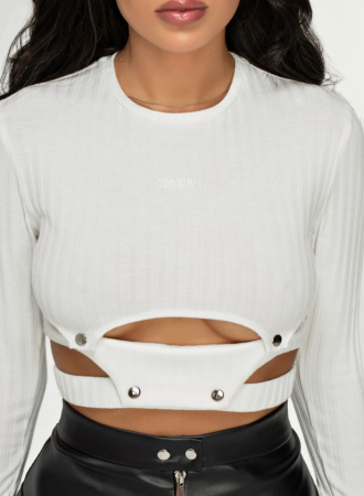 Top cu material texturat, Alb [3]