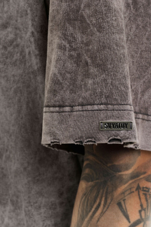 Tricou oversize SVYATOY cu efect rupt, gri. [2]