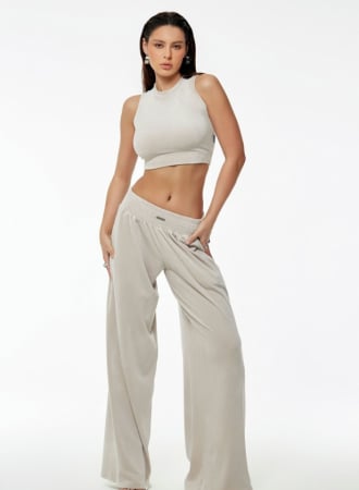 Tricou - top velur, gri - bej [1]