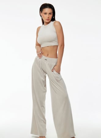 Tricou - top velur, gri - bej [2]