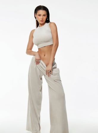 Tricou - top velur, gri - bej [3]