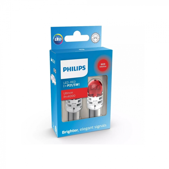 Set 2 Becuri  Auxiliare Cu Led 12V P21/5W Ultinon PRO6000SI Red Philips [2]