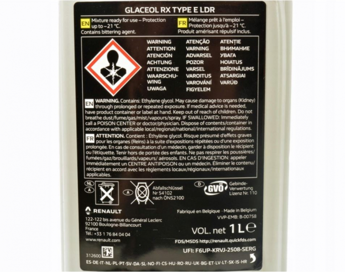 Pachet 2 litri Antigel Renault Glaceol RX Type E LDR -21C Albastru [2]