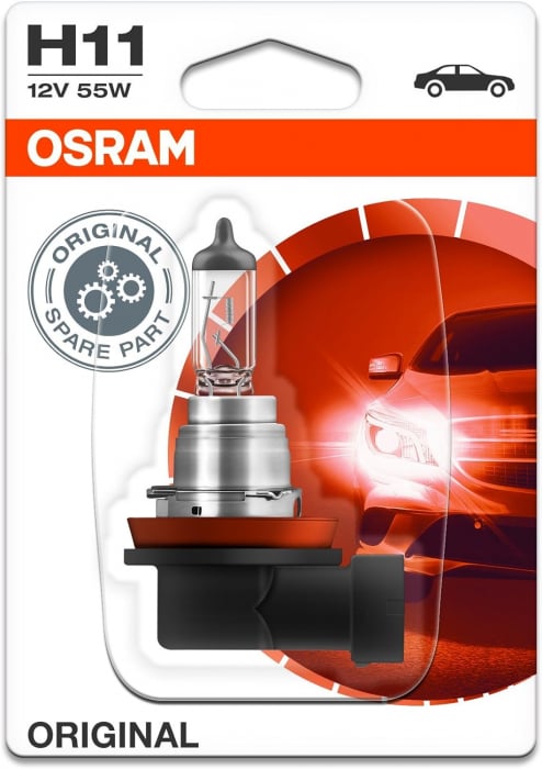 Pachet 2 becuri halogen H11 12V 55W Osram Original blister [2]
