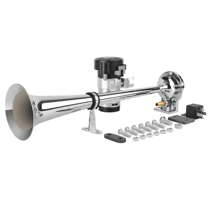 Claxon cromat cu compresor si 1 goarna, pentru camion, 24V, 1A