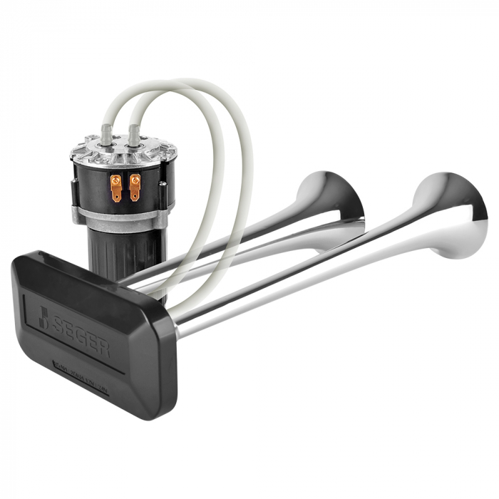 Claxon cromat cu 2 goarne, melodic, pentru camion, 24V, 1A [2]