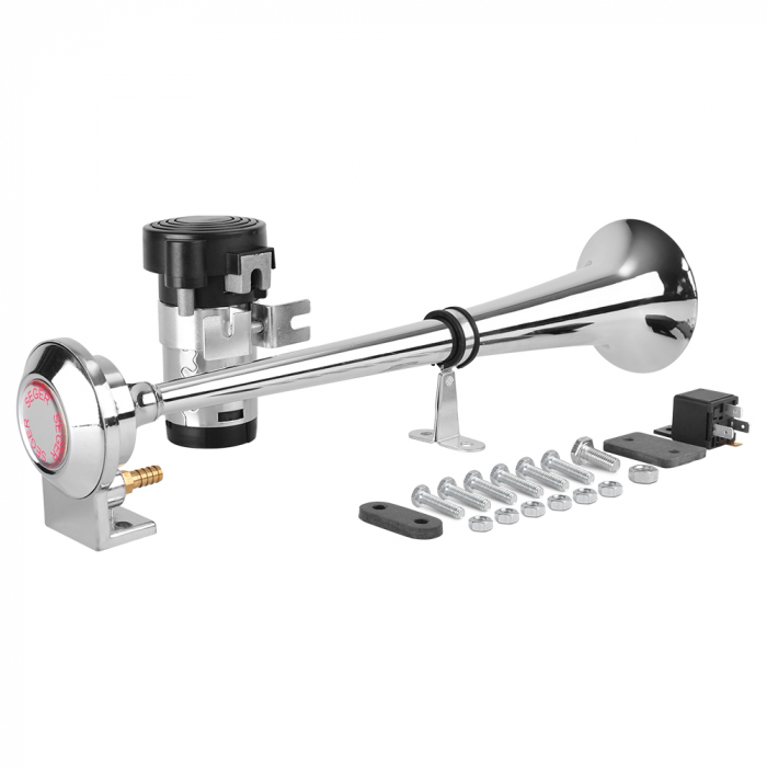 Claxon cromat cu compresor si 1 goarna, pentru camion, 24V, 1A [2]