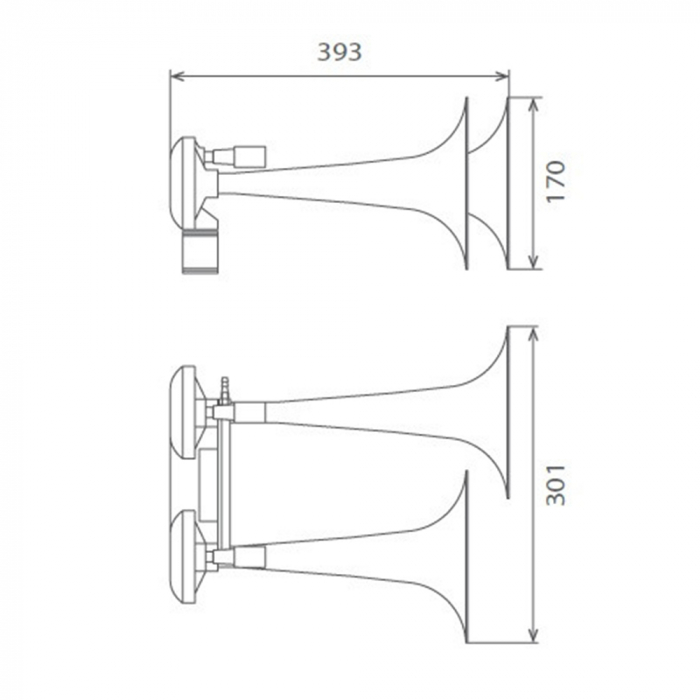 Claxon cu 2 goarne negru metalic, pentru camion, melodic, 24V, 1A [4]