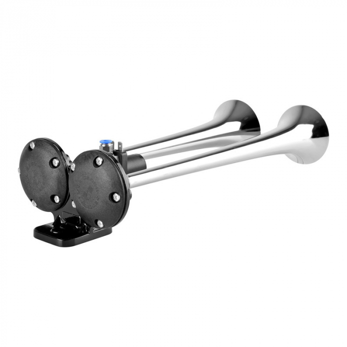 Claxon cromat cu 2 goarne, pentru camion, 24V, 1A [2]