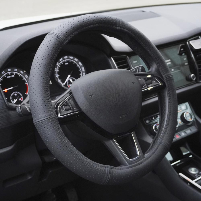 Husă Volan Umbrella Piele Naturală Perforată - Negru, 42-44 cm [4]