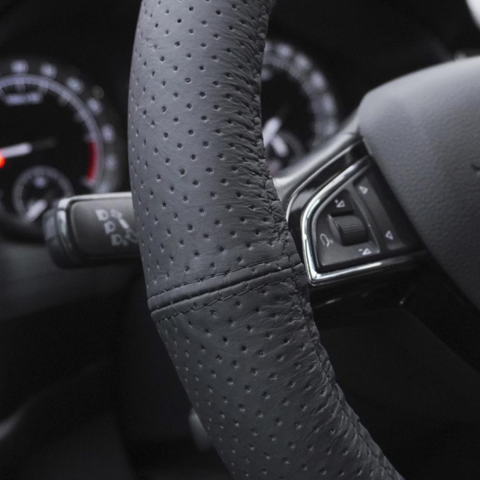 Husă Volan Umbrella Piele Naturală Perforată - Negru, 39-41 cm (Universal, Aderență Sporită) [4]