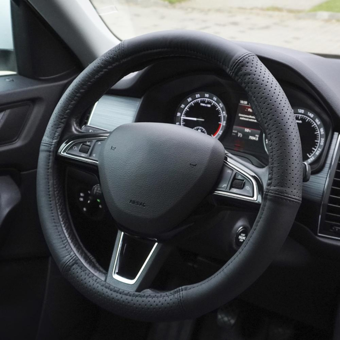 Husă Volan Umbrella Piele Naturală Semi-Perforată - Negru, 35-37 cm [3]