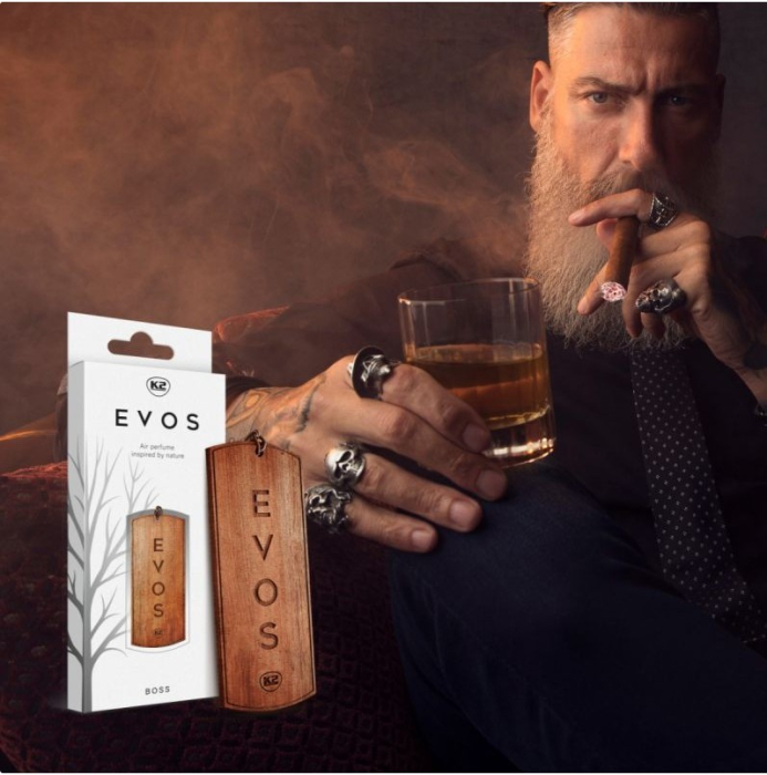 Odorizant Auto din Lemn Masiv K2 EVOS BOSS, Parfum Lemnos (Trandafir, Argan, Patchouli), Design Elegant Dog Tag [2]