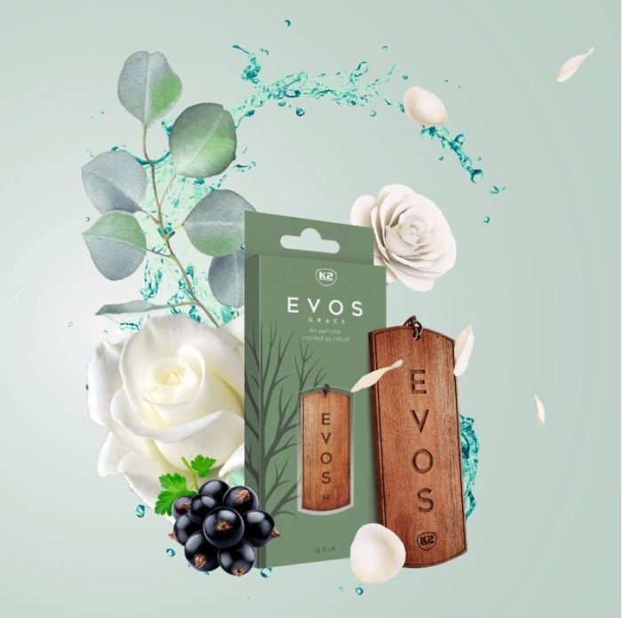 Odorizant Auto din Lemn Masiv K2 EVOS GRACE GAIA, Parfum Floral-Chypre (Coacăze Negre, Trandafir, Paciuli), Pandantiv Elegant [3]
