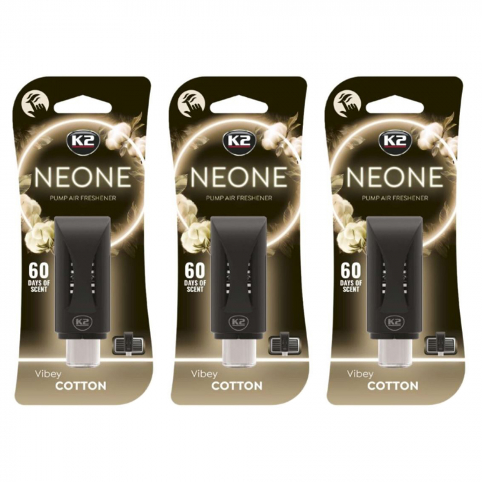 Pachet 3 x odorizant auto grila ventilatie Puf-Puf K2 Neone Cotton (Unisex)