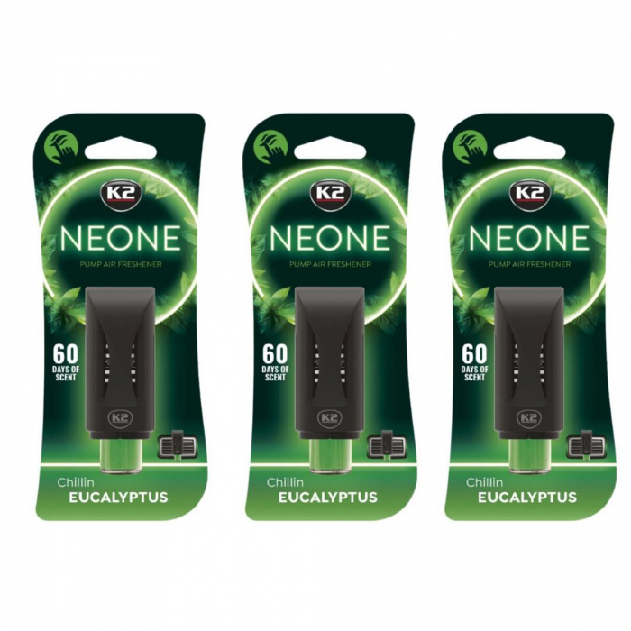 Pachet 3 x odorizant auto grila ventilatie Puf-Puf K2 NEONE EUCALIPT (Unisex)