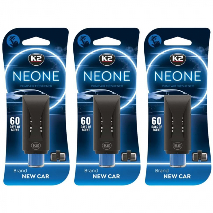 Pachet 3 x Odorizant auto grila ventilatie Puf-Puf K2 Neone New Car (Unisex)