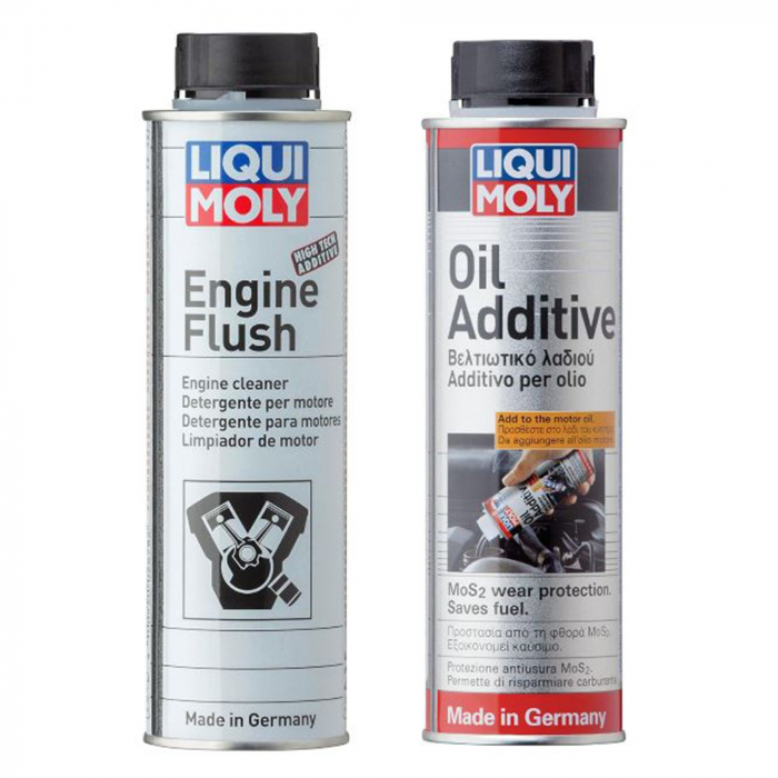 Pachet aditiv Ulei Liqui Moly cu MoS2 300 ml si solutie Liqui Moly spalare motor   Engine Flush   300 ml