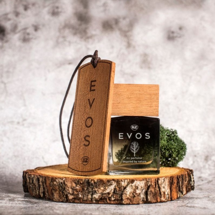 Pachet Complet Odorizant Auto K2 EVOS SAMURAI: Pandantiv Lemn + Parfum Spray 50ml, Aromă Orientală (Portocală, Cardamom, Vanilie) [5]
