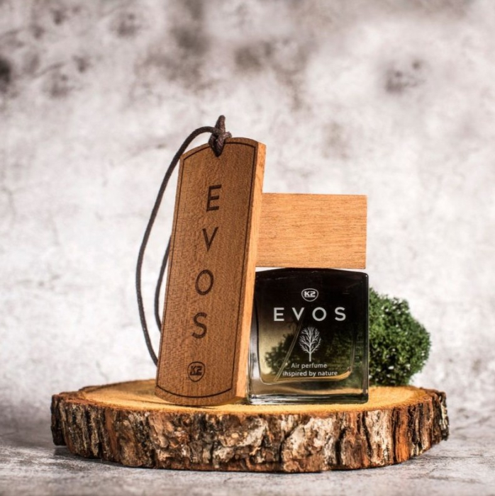 Pachet Complet Odorizant Auto K2 EVOS SPARTA: Pandantiv Lemn + Parfum Spray 50ml, Aromă Chypre (Grapefruit, Cedru, Mosc) [5]