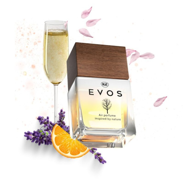 Parfum Auto Spray K2 EVOS GRACE MADAM 50ml, Aromă Florală (Portocală, Lavandă, Ambră), Sticlă cu Dop de Lemn [4]