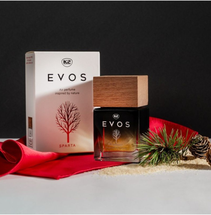 Parfum Auto Spray K2 EVOS SPARTA 50ml, Aromă Chypre (Grapefruit, Cedru, Mosc), Sticlă cu Dop de Lemn [3]