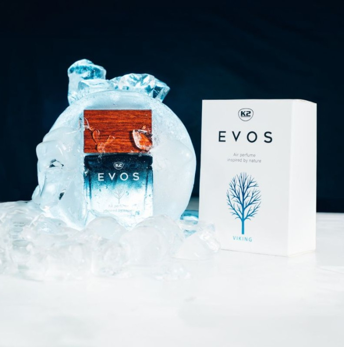 Parfum Auto Spray K2 EVOS VIKING 50ml, Aromă Acvatică (Lime, Flori de Apă, Mosc), Sticlă cu Dop de Lemn [5]
