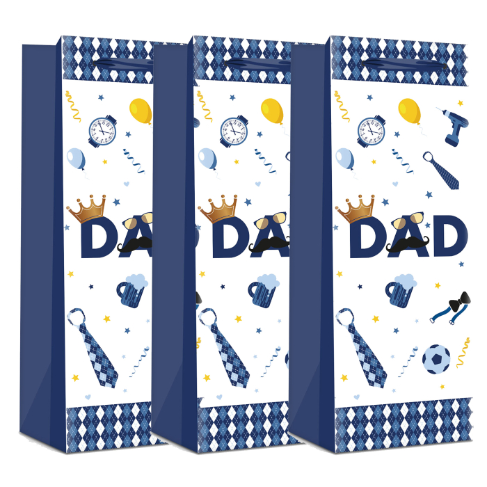 Pachet 3 pungi cadou pentru sticle bauturi, Blue Dad - hârtie rezistentă (36 x 12.7 x 8.3 cm) [1]