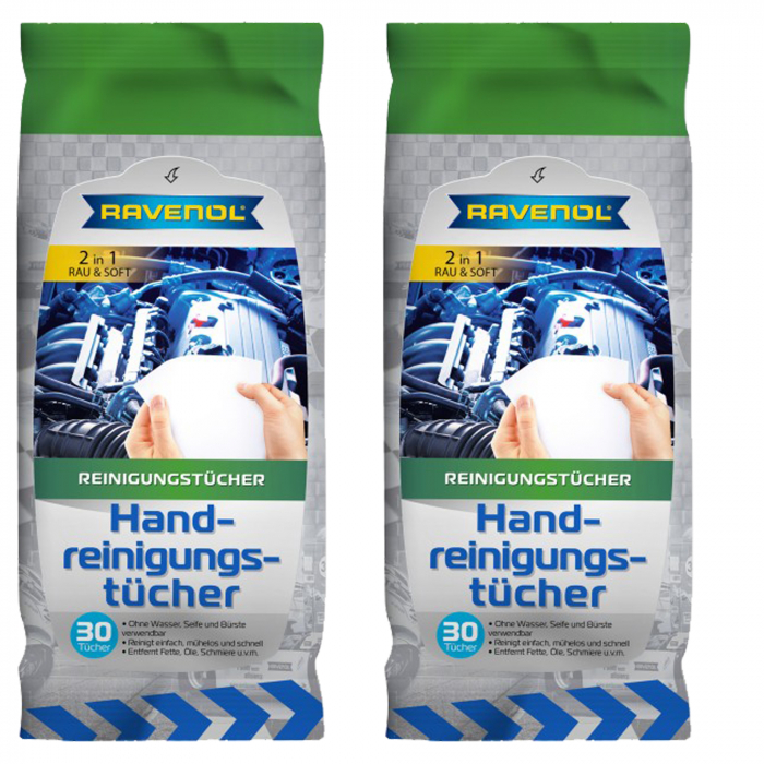 Pachet 2 x servetele Ravenol antibacteriene pentru maini 30 buc