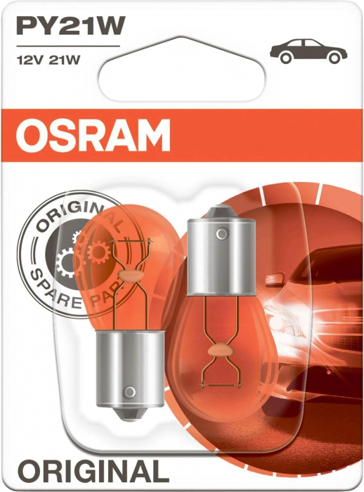 Set 2 bec PY21W Osram Original Blister pentru semnalizare