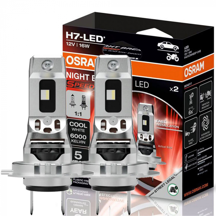 Set 2 H7 Osram Night Breaker Speed LED omologate RAR Street Legal [2]