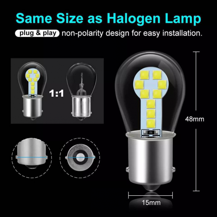 Set 2 LED P21/5W 18 SMD technology pentru semnalizare alb pur [3]