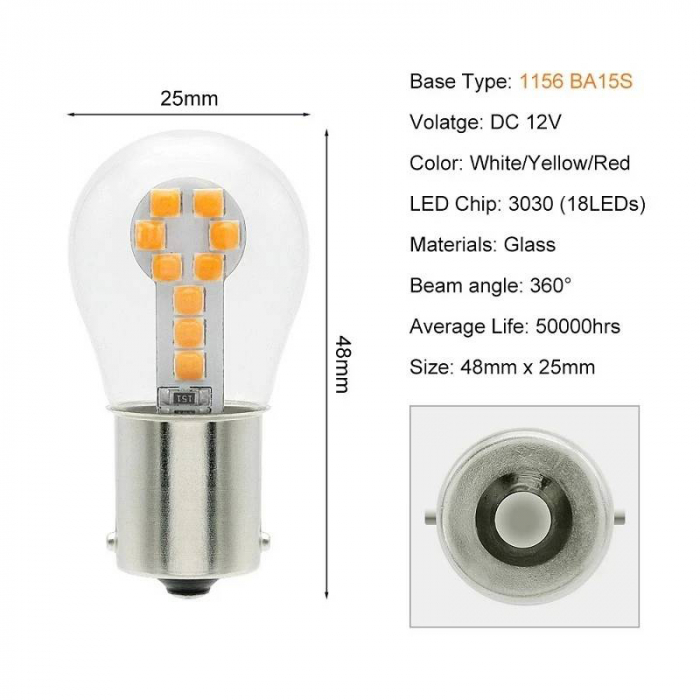 Set 2 LED P21/5W 18 SMD technology pentru semnalizare portocaliu [2]